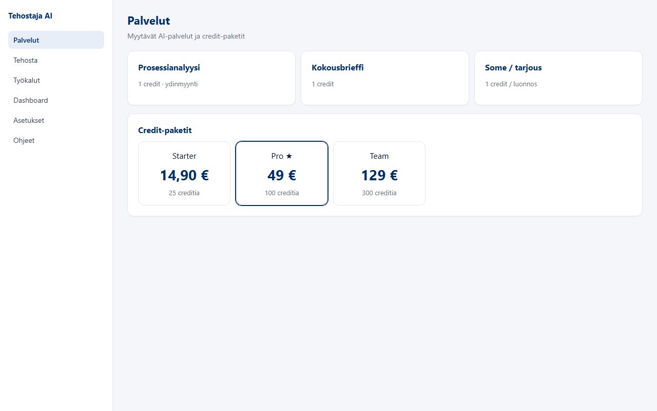 Kuvakaappaus testiyrityksen näkymästä: Palkkahallinto